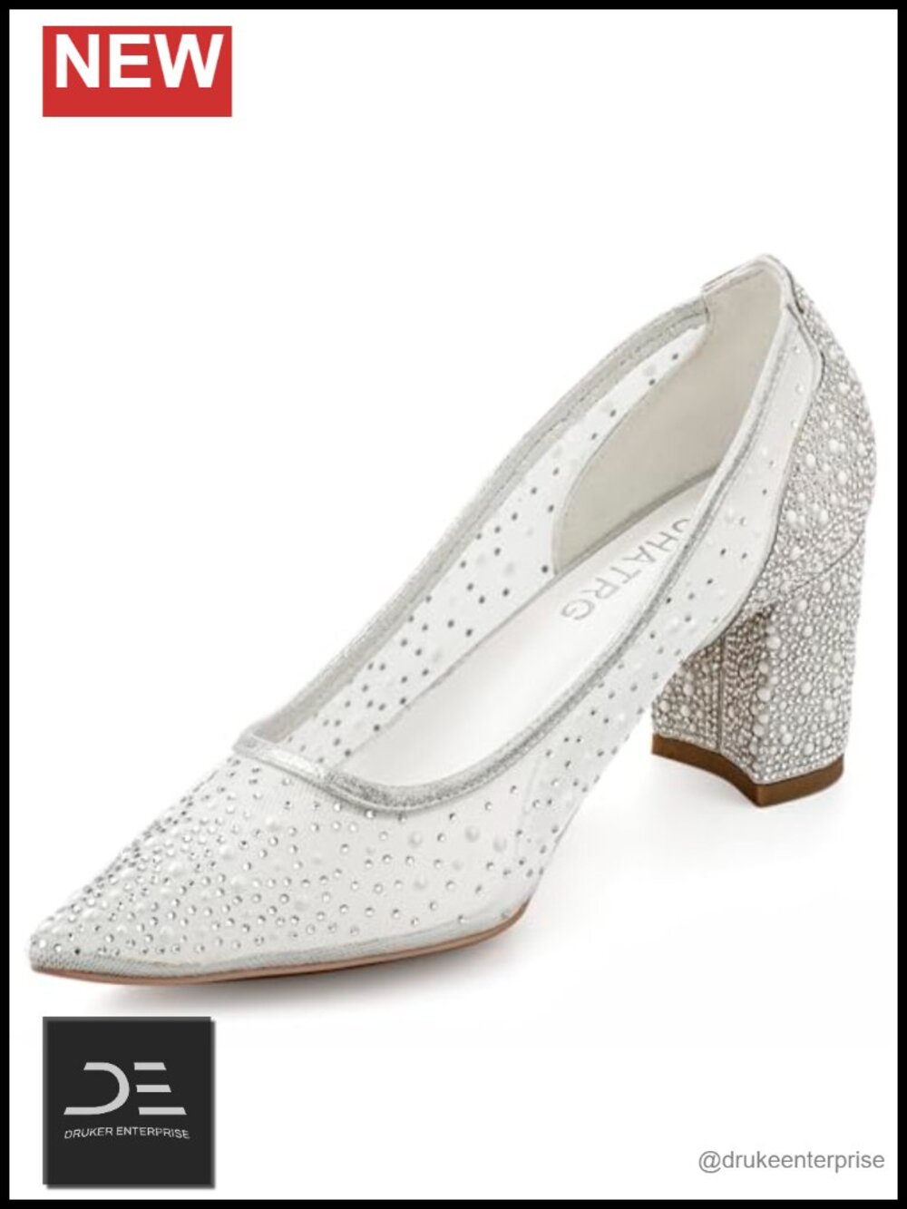 Rhinestone Mesh Block Heel Wedding Pumps